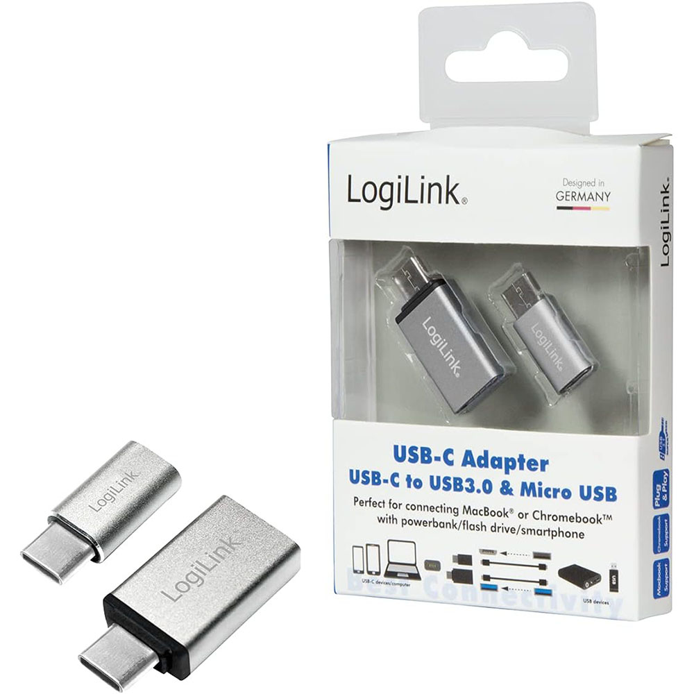 USB kabl i adapter LogiLink LogiLink USB-C adapter set, C M to USB-A F C M to Micro-USB F, silver, AU0040