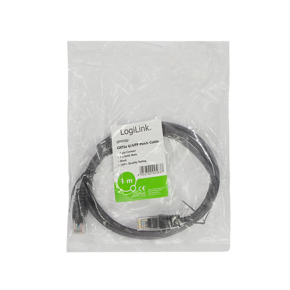 Mrežni kabl LogiLink LogiLink Patch cable Econline, Cat.5e, U UTP, black, 1 m, CP1033U