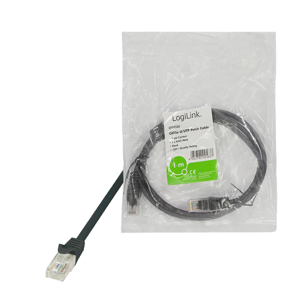 Mrežni kabl LogiLink LogiLink Patch cable Econline, Cat.5e, U UTP, black, 1 m, CP1033U
