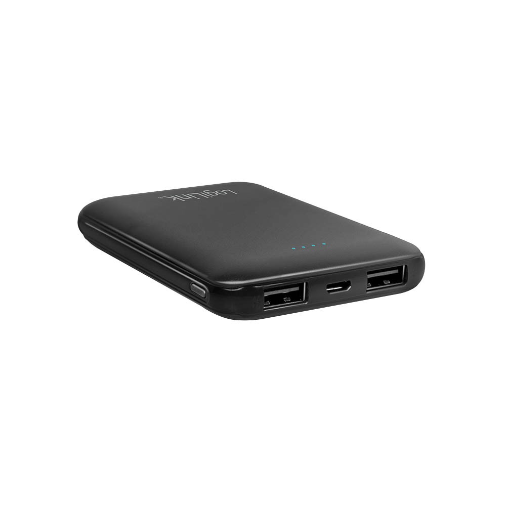 Power bank baterije LogiLink LogiLink  power bank 5000 mAh, 2x USB A, slim, black PA0202