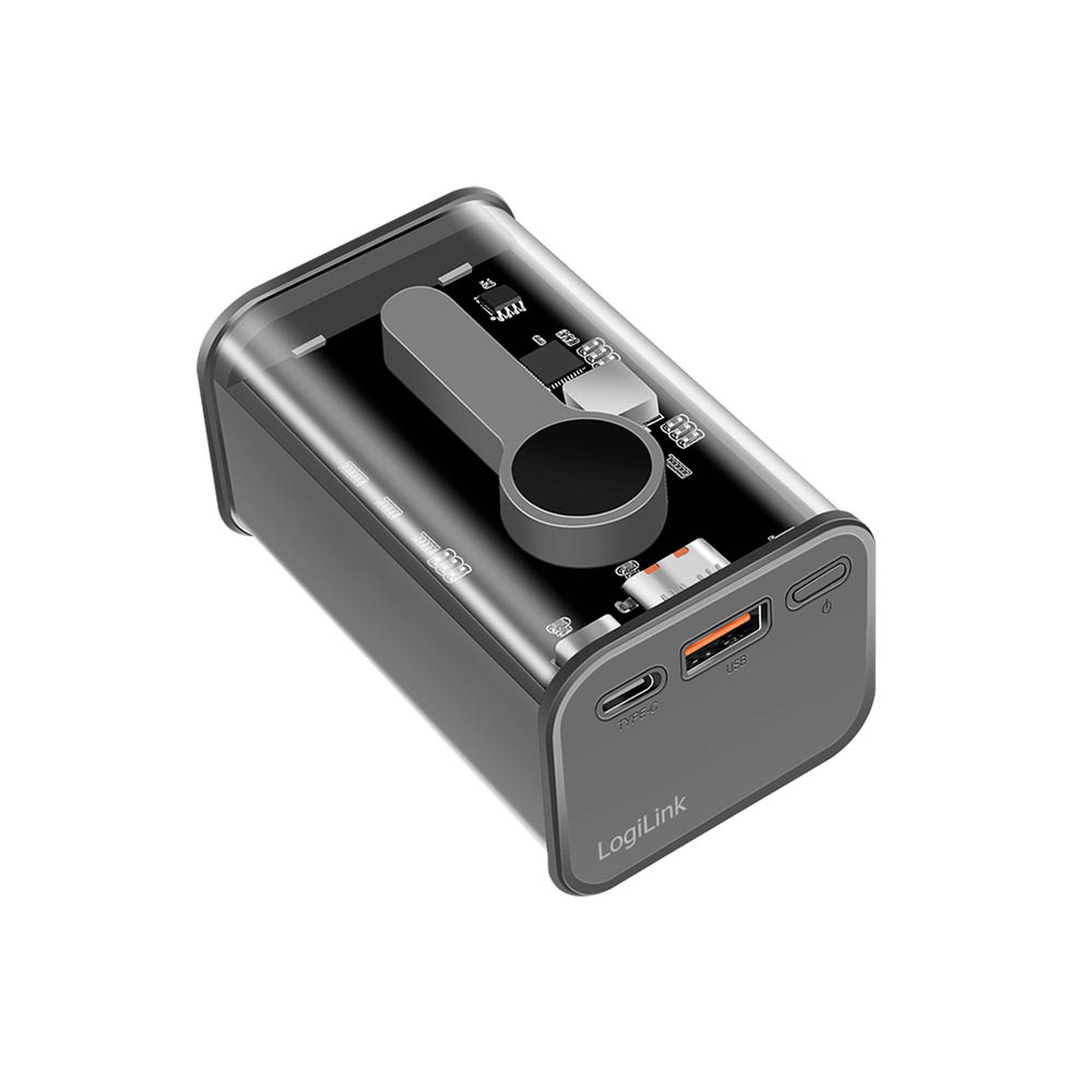 Power bank baterije LogiLink LogiLink power bank 10000 mAh, 1x USB A, 1x USB C, with display, PD QC, transp PA0306