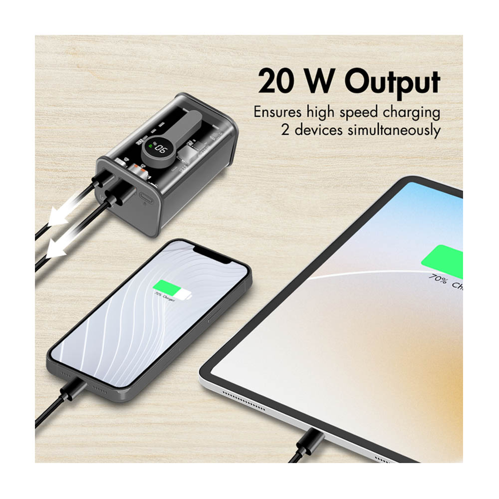 Power bank baterije LogiLink LogiLink power bank 10000 mAh, 1x USB A, 1x USB C, with display, PD QC, transp PA0306