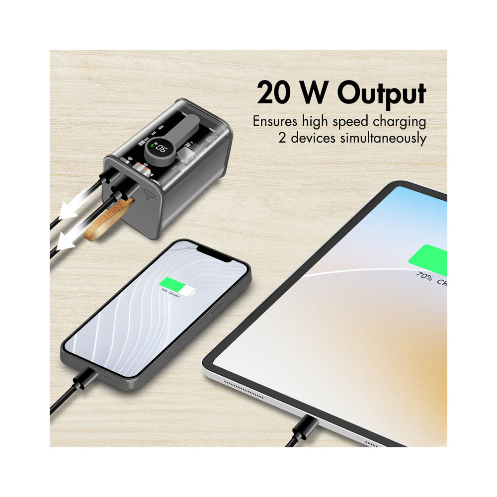 Power bank baterije LogiLink LogiLink power bank Power bank 20000 mAh, 1x USB A, 1x USB C, with display, PD QC, transp PA0307