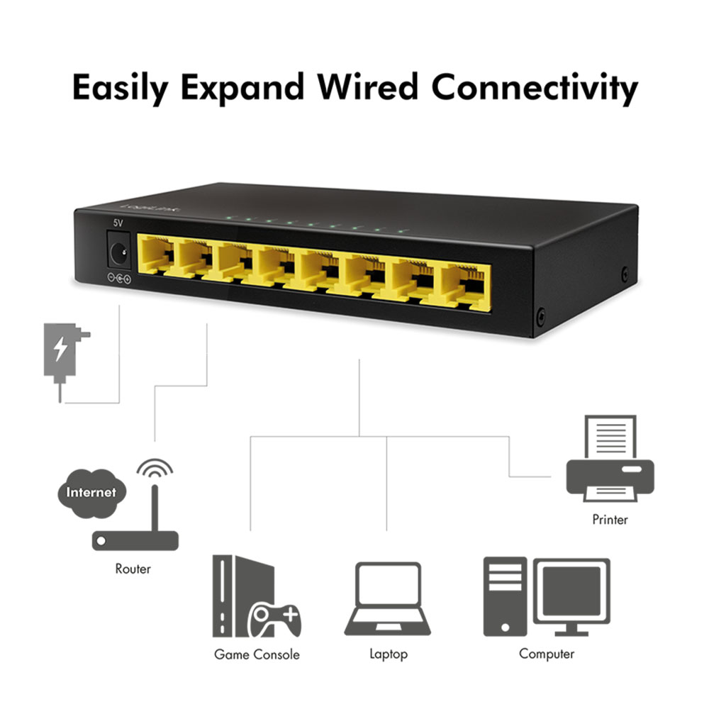 Svič LogiLink LogiLink 8-ports Gigabit desktop network switch, metal case, black, NS0117