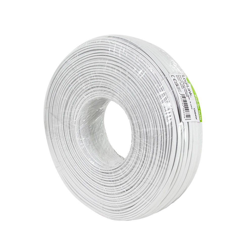 Telefon kabl LogiLink LogiLink Telephone cable, flat, 4 wire, white,100 m, CM04W