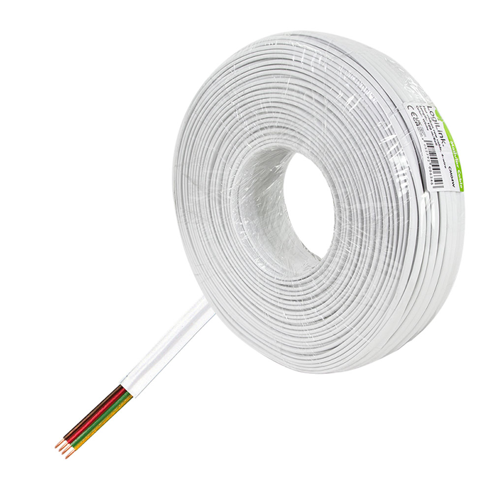 Telefon kabl LogiLink LogiLink Telephone cable, flat, 4 wire, white,100 m, CM04W
