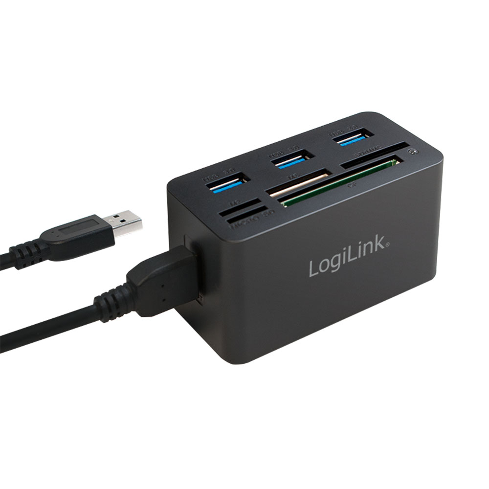 Čitač kartica LogiLink Logilink USB 3.0 hub, with all-in-one card reader, black, CR0042