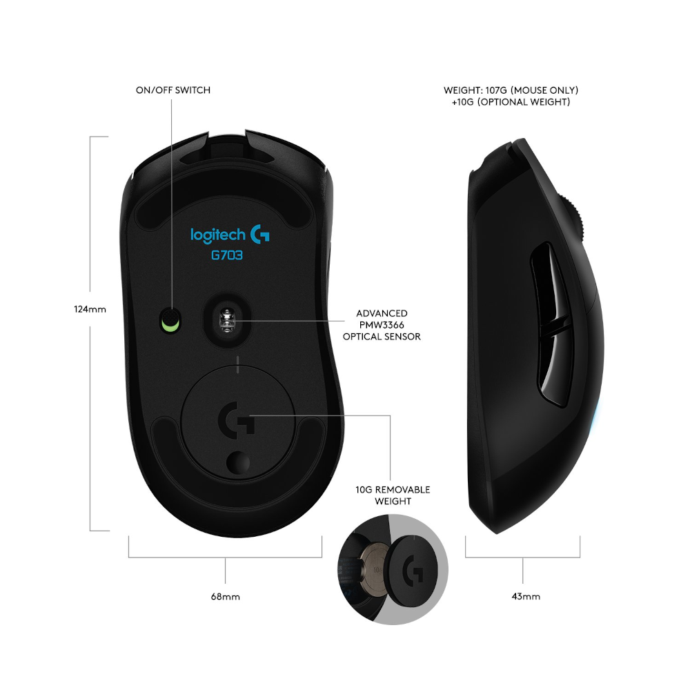 Miš Logitech Logitech G703 Lightspeed Wireless graphite