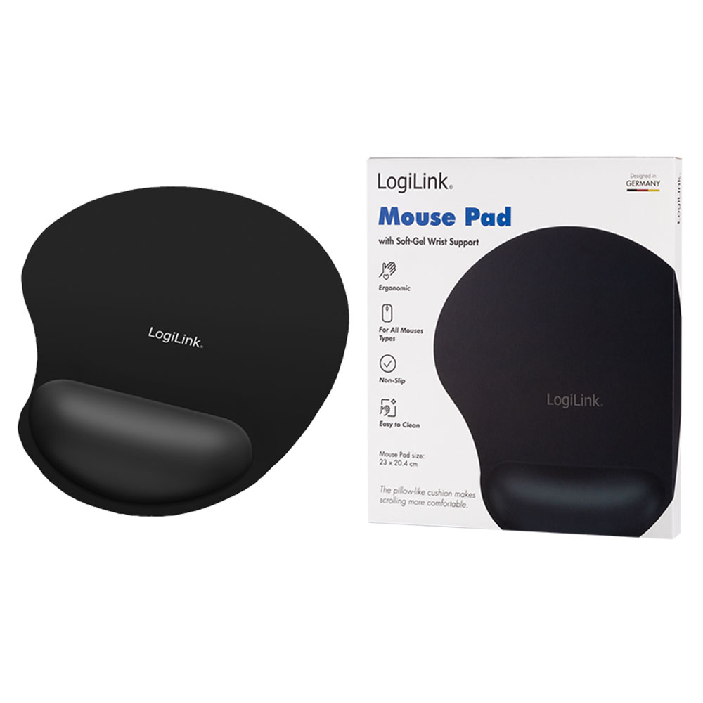 Podloga za miš LogiLink LogiLink Mousepad with gel wrist rest support, black, ID0027