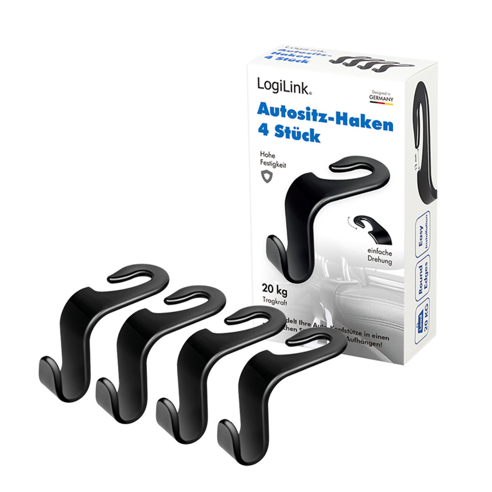Držač za telefone i tablete LogiLink Logilink Car seat hooks, 4 pieces, 20 kg per hook, black, AA0165