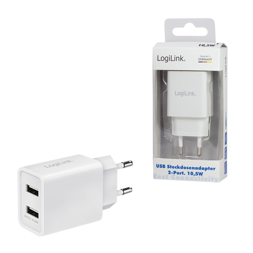 Punjač LogiLink LogiLink Dual-USB socket charger, 2x USB-A, 10.5 W, white, PA0185